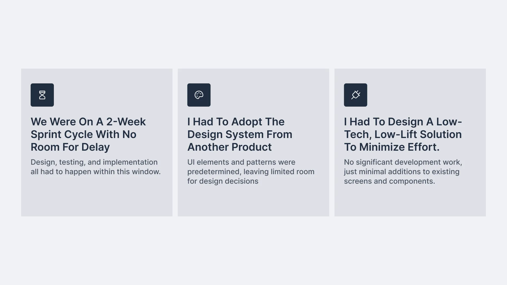Design constraints for the Axway diagnosis flow redesign including a two-week sprint, an adopted design system, and a low-lift implementation approach