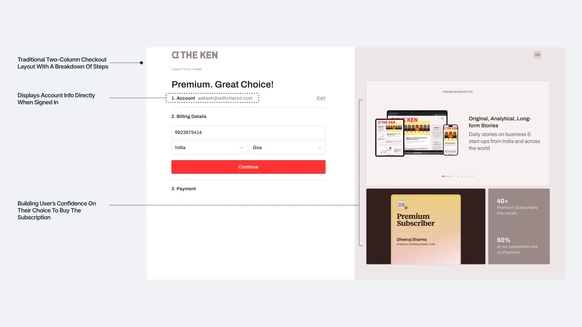 Second checkout design concept for The Ken using a traditional two-column layout