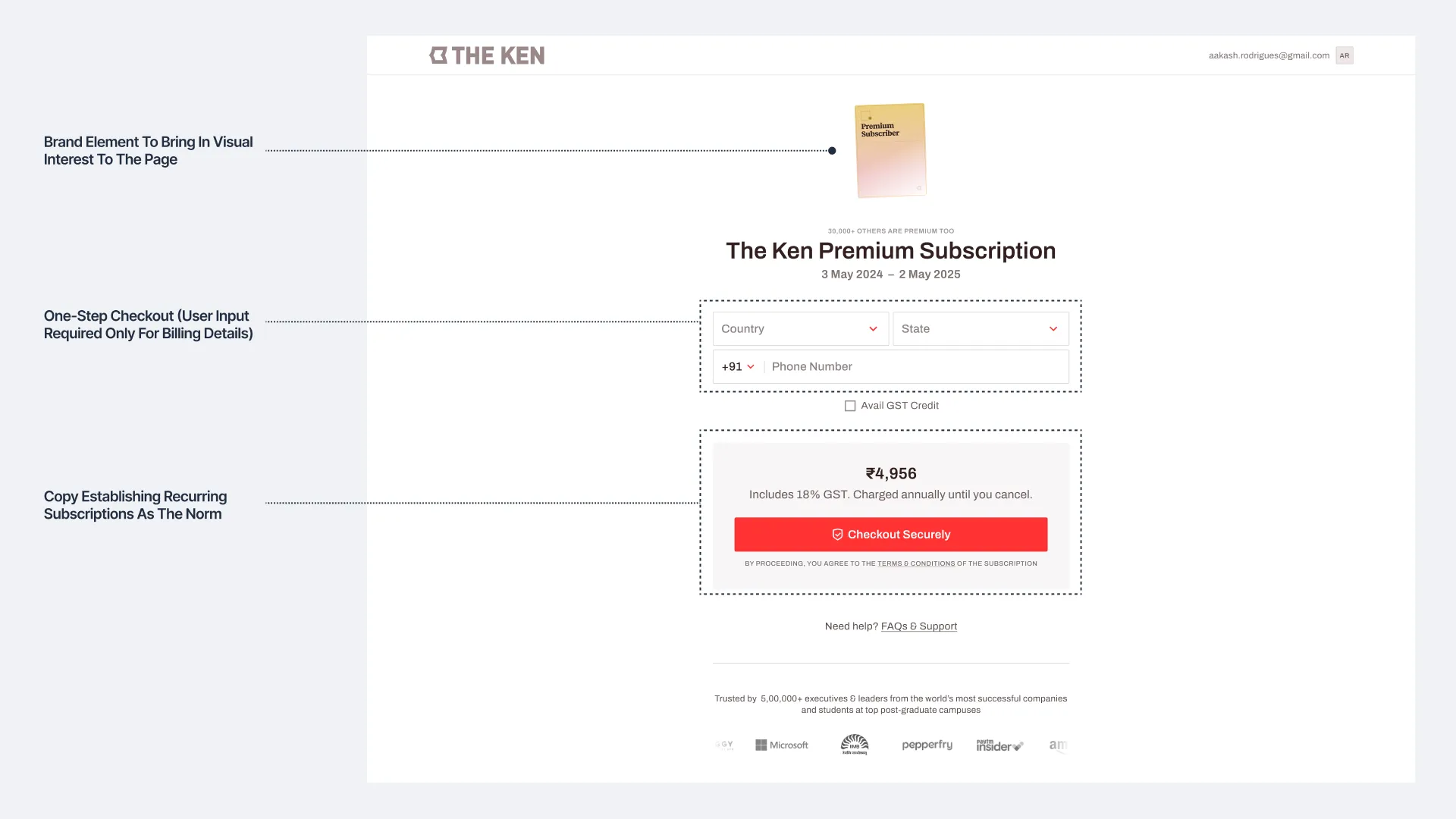 Third checkout design concept for The Ken focused on a minimal one-step layout